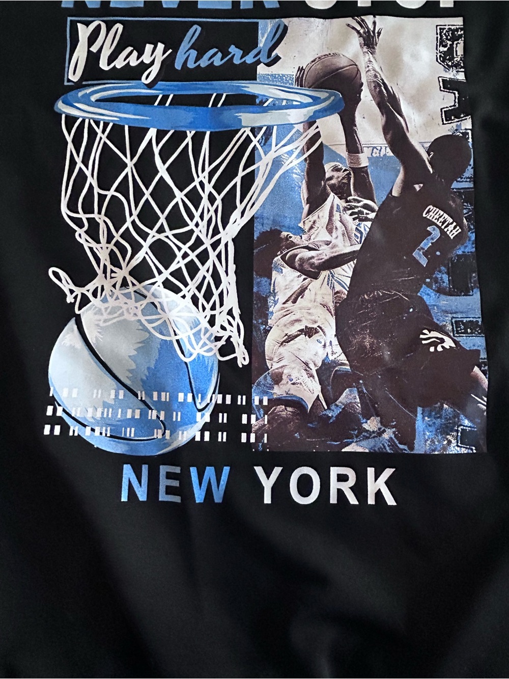 NFINITY Black Hoodie with Blue & White Basketball Graphic